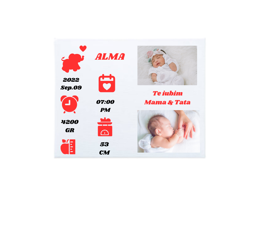 Tablou Personalizat Bebelusi, PANZA CANVAS, 40*30 cm, Detalii Rosii