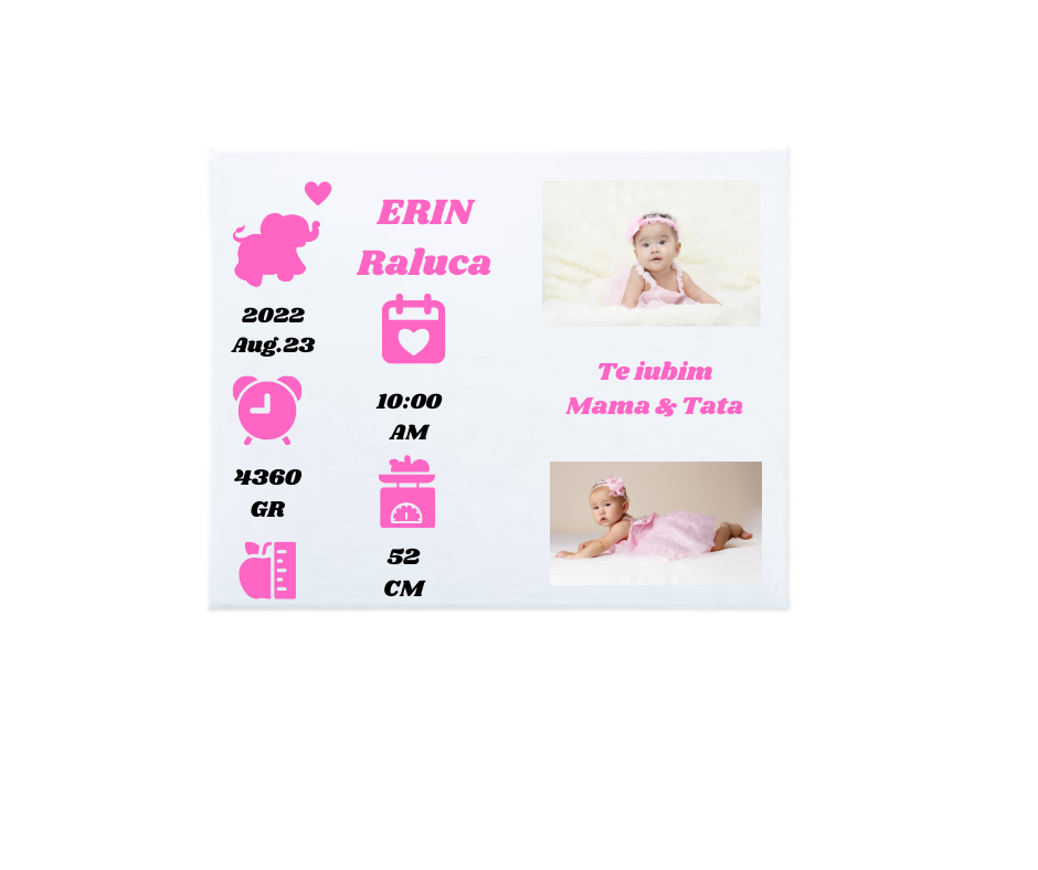 Tablou Personalizat Bebelusi, PANZA CANVAS, 40*30 cm, Detalii Roz
