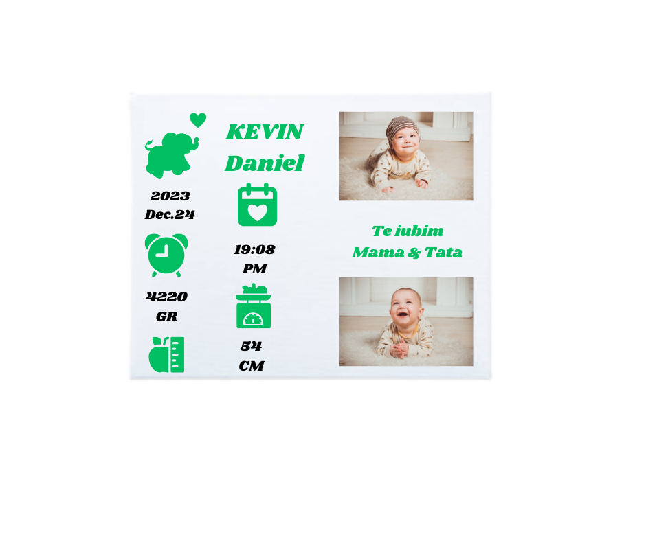 Tablou Personalizat Bebelusi, PANZA CANVAS, 40*30 cm, Detalii Verzii