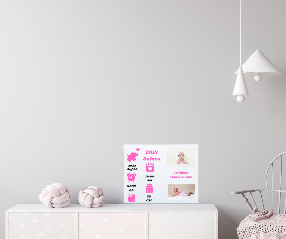 Tablou Personalizat Bebelusi, PANZA CANVAS, 40*30 cm, Detalii Roz