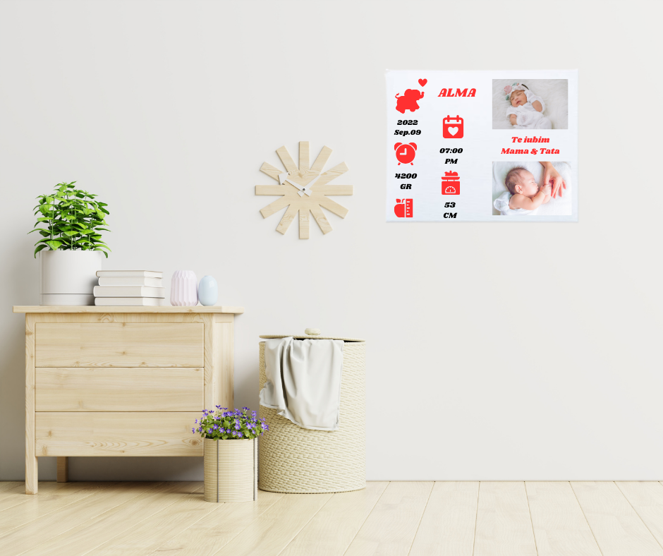 Tablou Personalizat Bebelusi, PANZA CANVAS, 40*30 cm, Detalii Rosii