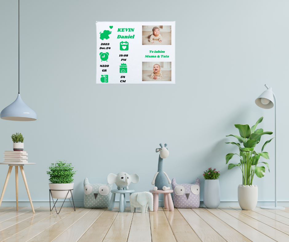Tablou Personalizat Bebelusi, PANZA CANVAS, 40*30 cm, Detalii Verzii