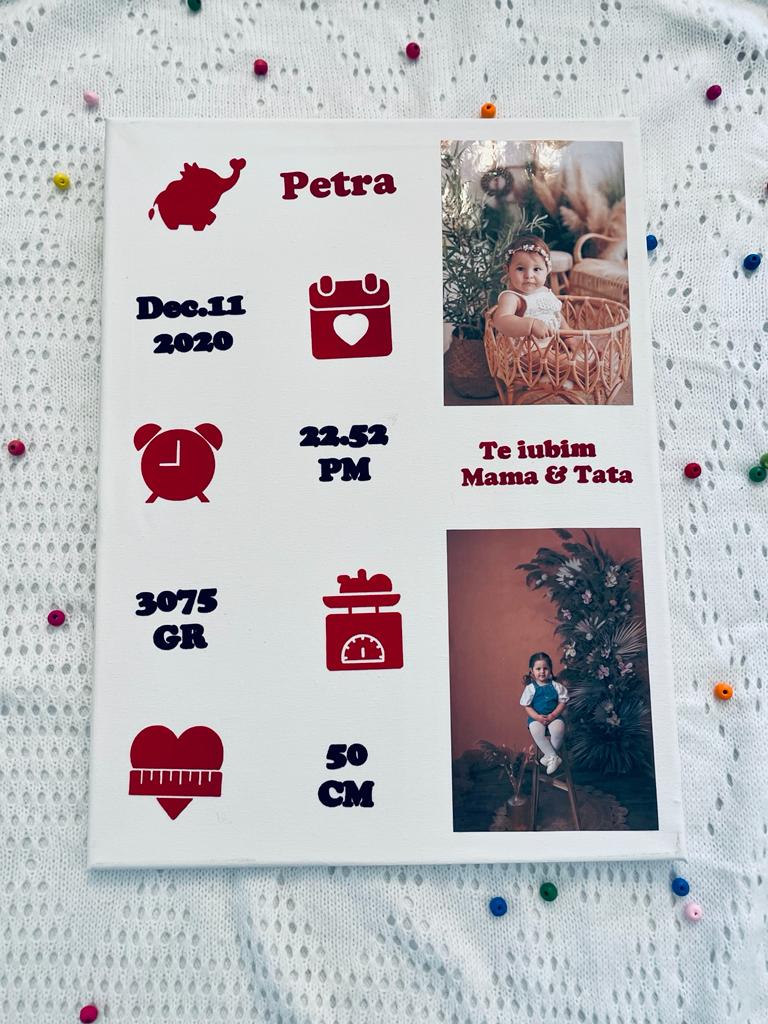 Tablou Personalizat Bebelusi, PANZA CANVAS, 40*30 cm, Detalii Rosii