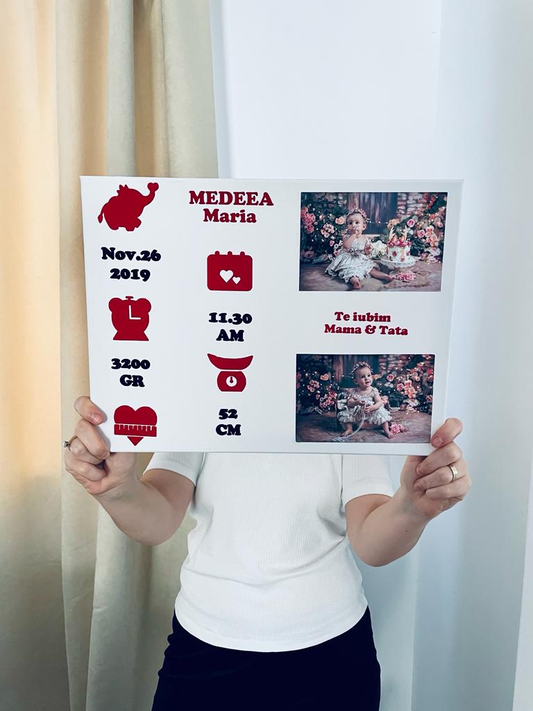 Tablou Personalizat Bebelusi, PANZA CANVAS, 40*30 cm, Detalii Roz