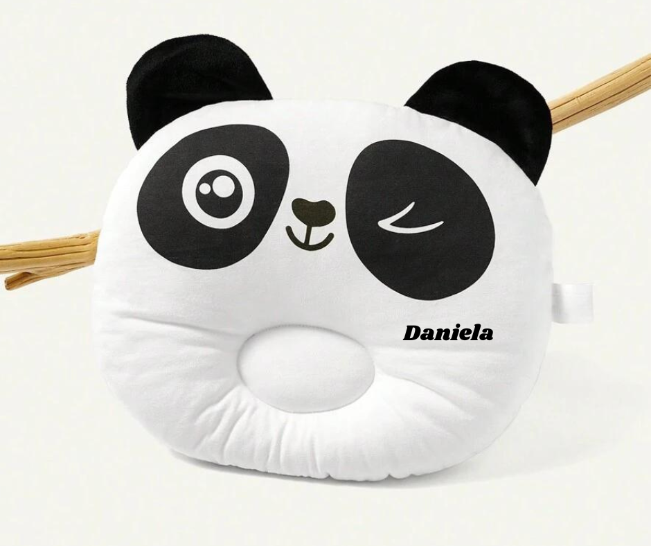 Perna si jucarie Personalizata Model Panda, din material moale de plus, Alb cu Negru, 31x28x4 cm